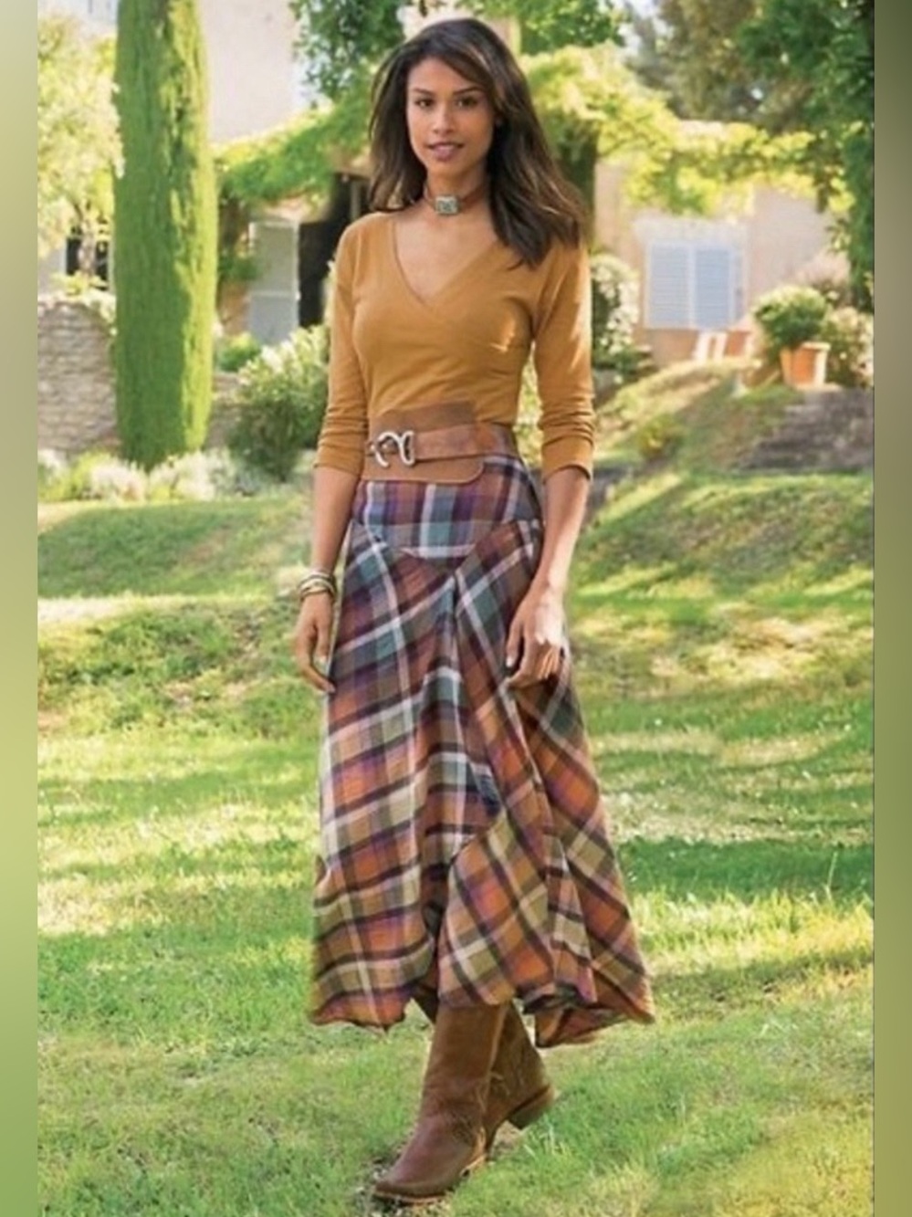 Soft Surroundings Artist Skirt Asymmetrical Multi ToneTartan Plaid Midi XS Boho